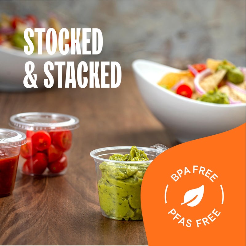 Stack Man [100 Sets - 5.5 oz.] Plastic Clear Portion Cups, Snack / Yogurt /Parfait/ Pudding / Souffle /Dessert Cups, Disposable Containers with Lids 5.5oz. - Image 3